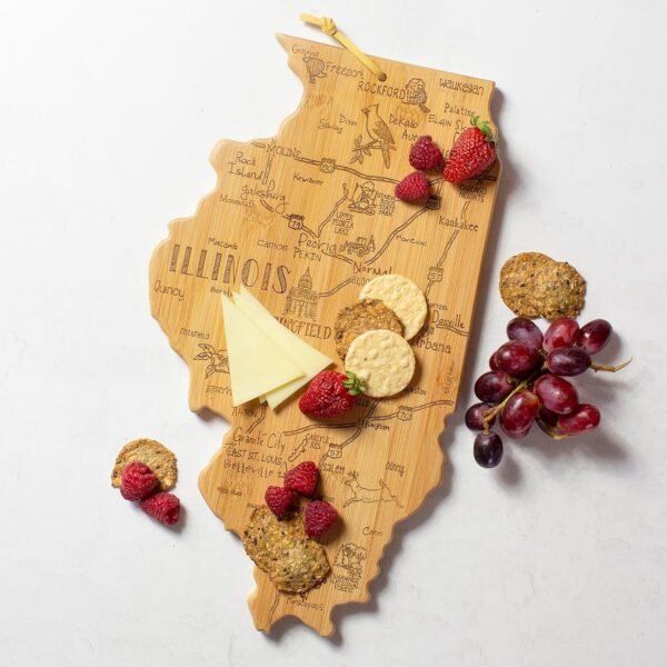 Totally Bamboo Destination Illinois State Shaped Serving and Cutting Board, Includes Hang Tie for Wall Display - Image 2