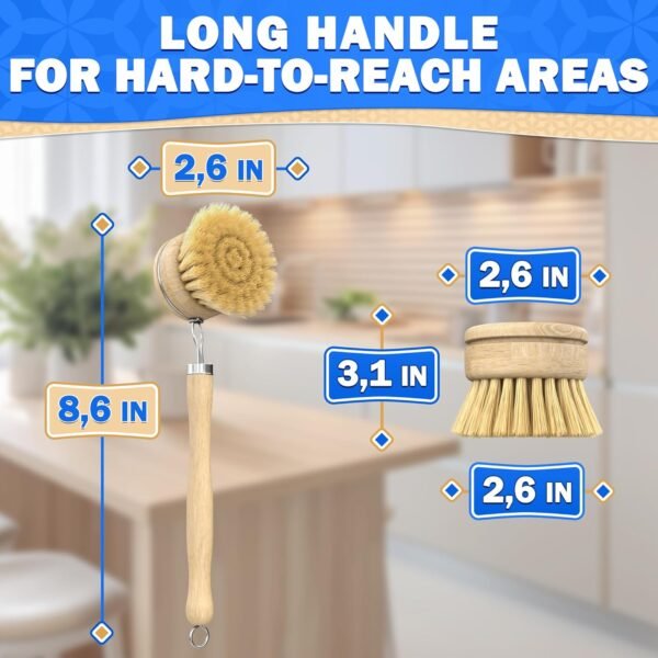 5Pcs Bamboo Dish Brush Set - Wooden Dish Brush Bamboo Scrub Brush for Dishes Wood Dish Brush Bamboo Dish Scrubber Set Palm Brush Wood Dish Scrub Brush - Wooden Dish Scrubber Kitchen Brush Set - Image 3