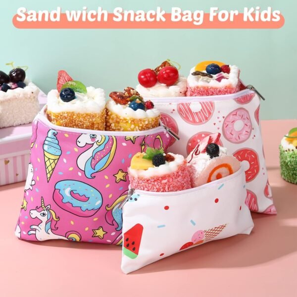12 Pcs Reusable Snack Bags with Zipper Cute Sandwich Bags for Safety Washable Reusable Pouches Double Layer Leakproof Food Storage Pouch, 2 Sizes - Image 4