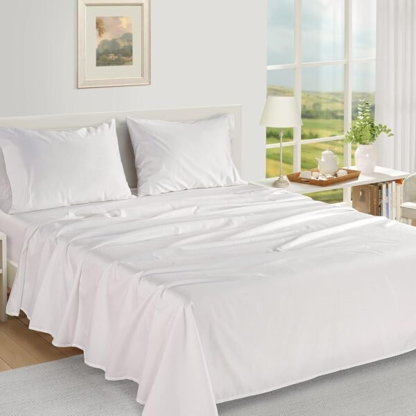LANE LINEN 100% Egyptian Cotton Sheets Queen Size - 1000 Thread Count White Bed Sheets for Queen Size Bed, Long Staple Cotton Bedding Sheets, Sateen Weave, Luxury Hotel Sheets, Fits upto 17" Mattress - Image 2