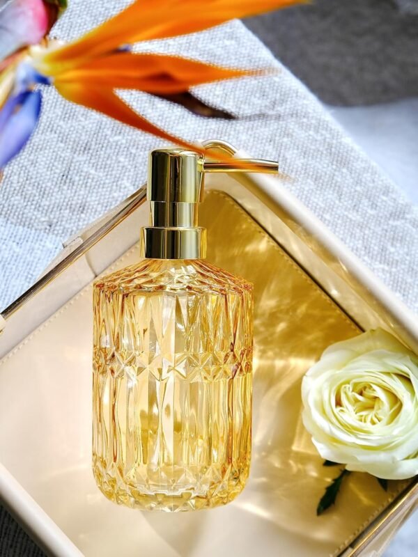 Clear Glass Soap Dispenser with Rust Proof Pump, Refillable Liquid Hand Gold Lotion Dispenser for Kitchen, Bathroom Countertop (Yellow Gold) - Image 3