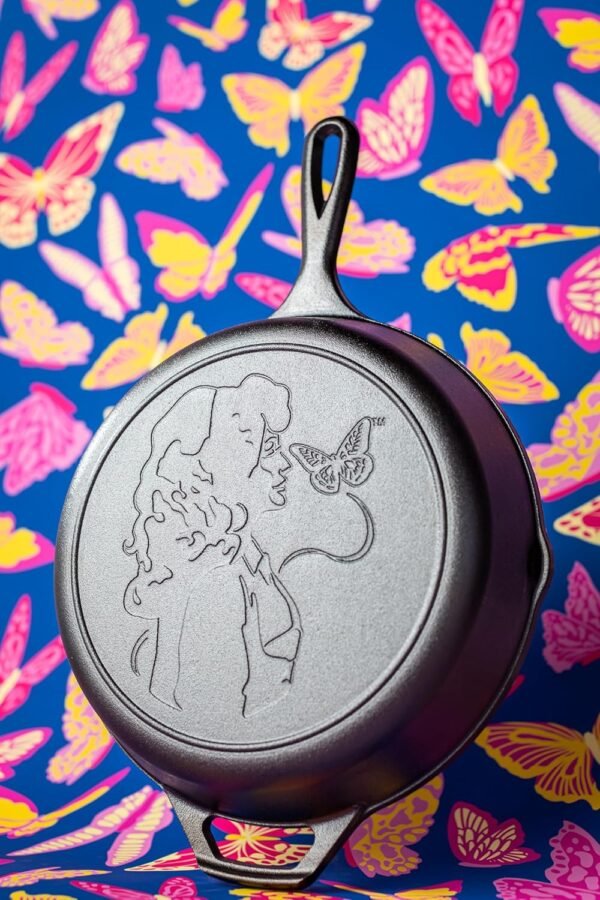 Lodge 10.25 Inch Dolly Parton Pre-Seasoned Cast Iron Stamped Skillet - Signature Teardrop Handle - Use in the Oven, on the Stove, on the Grill, or Over a Campfire, Black - Image 4
