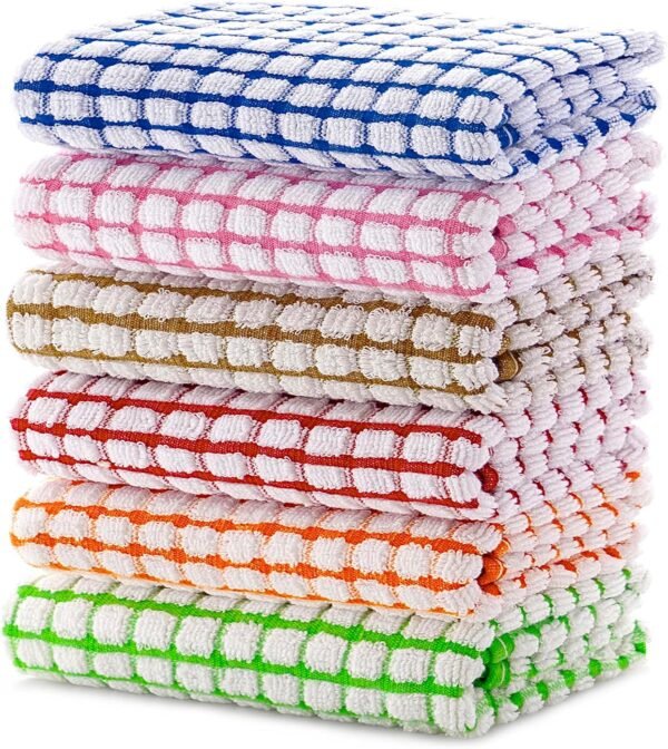 100% Cotton Kitchen Dish Towels, 16 Inch x 25 Inch Absorbent Dish Cloths 6 Pack Kitchen Towels, for Drying Dishes and Table