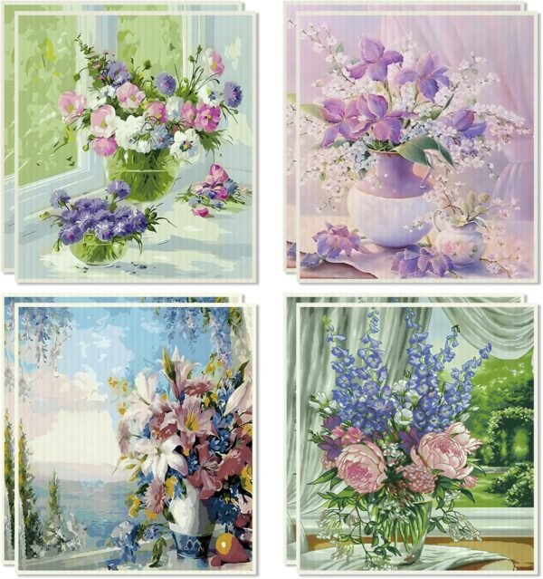 8 Pcs Swedish Dishcloths for Kitchen, Lavender Floral Reusable Swedish Cloths Sponge, No Odor, Biodegradable, Super Absorbent, Washable Quick Drying Swedish Paper Towels, 4 Patterns