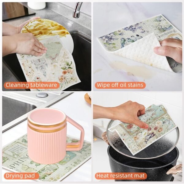 8 Pcs Swedish Dishcloths for Kitchen, Rose Castle Reusable Swedish Cloths Sponge, No Odor, Biodegradable, Super Absorbent, Washable Quick Drying Swedish Paper Towels, 4 Patterns - Image 2
