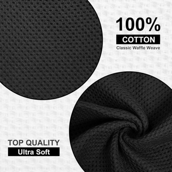 Homaxy 100% Cotton Dish Cloths, 8 Pack - 12 x 12 Inches, Waffle Weave Super Soft and Absorbent Dish Towels Quick Drying Dishcloths, Black - Image 2