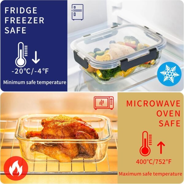 MFY 10-Pack Glass Storage Containers with Lids, Glass Meal Prep Containers Set, Airtight Glass Lunch Containers with Lids, Microwave, Oven, Freezer and Dishwasher Safe, Gray - Image 4