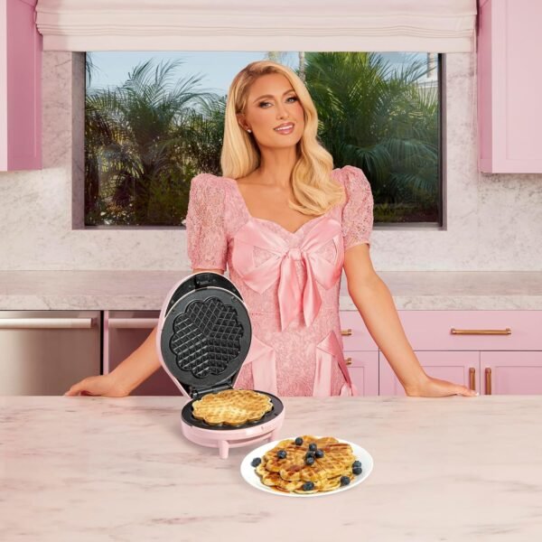 Paris Hilton Heart Waffle Maker, Makes 5 Mini Heart Shaped Waffles or 1 Individual Waffle, Easy to Clean 6" Nonstick Plates, Made without PFAS or PFOA, Electric Waffle Iron, Pink - Image 2