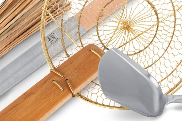 Craft Wok Tools 4 pcs Set: Ladle, Spatula, Strainer, Bamboo Brush/Utensils Traditional Asian Cookware with Wooden Handles / 732W9 - Image 4