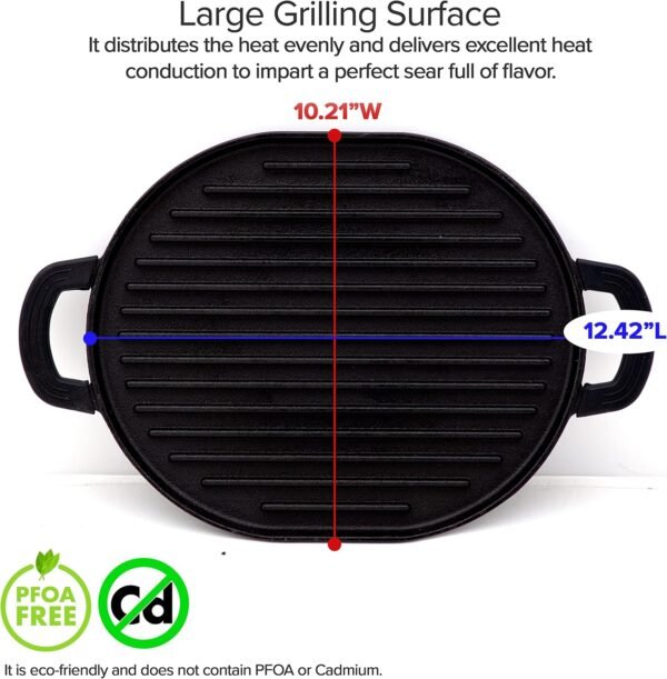 Nuwave Cast Iron Grill, 12.42”x10.21” Non-Stick Grilling Surface, Deep Grill Ridges, Pre-Seasoned, Stay-Cool Silicone Handles, Easy-to-Clean,Oven Safe,Stovetop,BBQ,Fire & Smoker,Induction-Ready,Black - Image 5