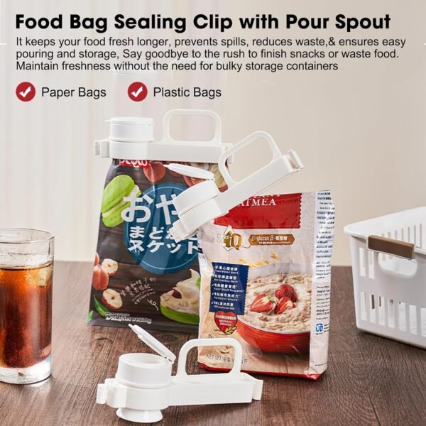 2PCS Food Bag Sealing Clip with Pour Spout, Bag Clips for Food Storage, Reusable Plastic Cap Sealer Clips, Suitable for Food, Liquid,Flour and Baby Food Storage Organizer - Image 2