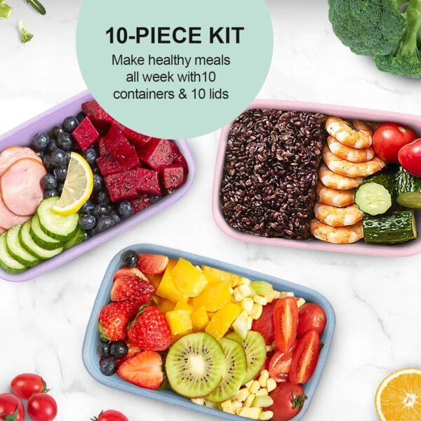 shopwithgreen Meal Prep Containers 1-Compartment, 10PCS Wheat Straw Microwave Bento Lunch Box with Lids, Reusable & Stackable Food Storage Containers, Dishwasher Freezer Safe BPA Free (32 OZ) - Image 3
