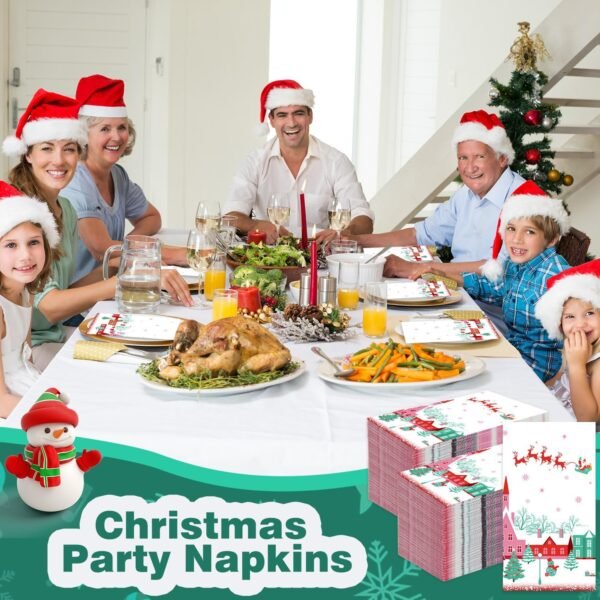 Vimorco Napkins Disposable Cloth Napkins, 200 Pack Guest Paper Towels, Cocktail Napkins Soft Absorbent Party Napkins Wedding Napkins for Kitchen, Dinners, New Year Party, Santa Claus Gift Snowman - Image 5