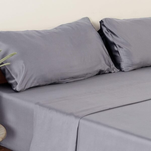 CRAFTSWORTH 100% Organic Cotton Sheets Queen 4 Piece Set Silver Extra Deep Pocket Sheet Sets Flat Sheet Fitted Sheet Pillowcase Better Than Percale Hotel Luxury Quality Sheet GOTS Certified - Image 7
