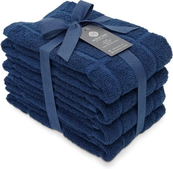100% Cotton Terry Dish Towels for Kitchen, 4 Pack Plain, 16 x26 Inches, Super Soft and Absorbent Kitchen Towels, Perfect for Kitchen Cleaning and Dish Washing | Navy Blue