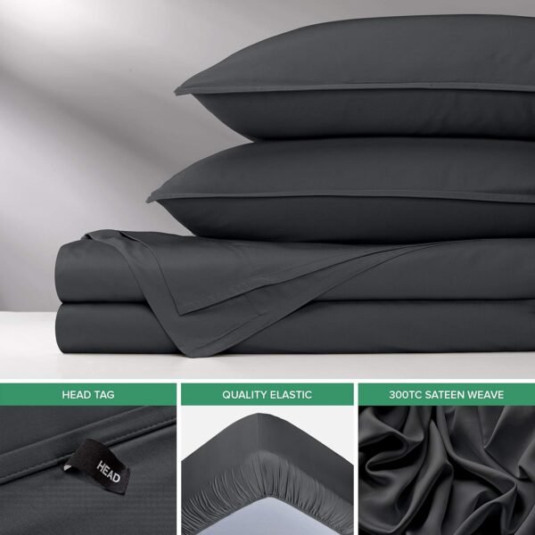Queen Sheets by Pure Bamboo, Genuine 100% Organic Viscose Derived from Bamboo Bed Sheet Set, Luxuriously Soft & Cooling, Double Stitching, Lifetime Quality Promise (Queen, Charcoal) - Image 6