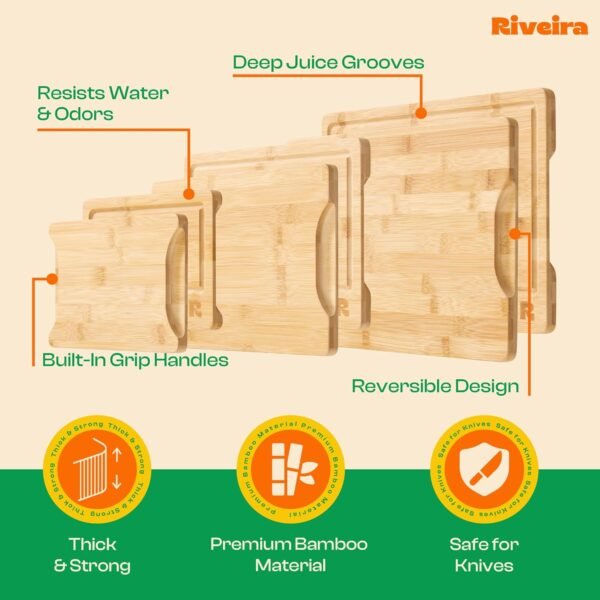 Riveira Bamboo Cutting Boards For Kitchen – Versatile and Durable: Set Of 3 Pcs Rectangular Wooden Cutting Board – Wooden Cutting Boards For Kitchen – Complete Wooden Cutting Boards For Kitchen - Image 6