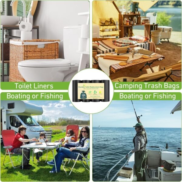 100 PCS Portable Toilet Bags for Camping, Drawstring Biodegradable Porta Potty Bags - 8 Gallon Thickened Waste Bags for 5 Gallon Bucket Toilets, Compostable Bags for Adults (100 Count) - Image 7