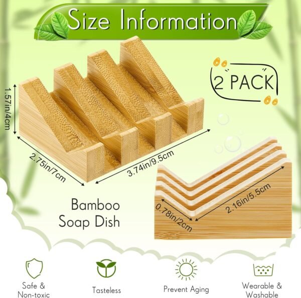 2 Packs Bamboo Soap Dish Bamboo Soap Holder with Self Draining Wooden Soap Tray Soap Dishes Soap Bar Holder for Bathroom, Kitchen, Shower, Sinks, Countertop, Travel - Image 2