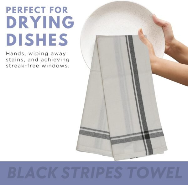 WHITEWRAP Kitchen Towels | Cotton Dish Towels for Drying Dishes| Absorbent Kitchen Dish Towels, Dishcloths| Tea Towels for Embroidery for Easter|15"x25" Stripe Black Towels 6-Pack - Image 5