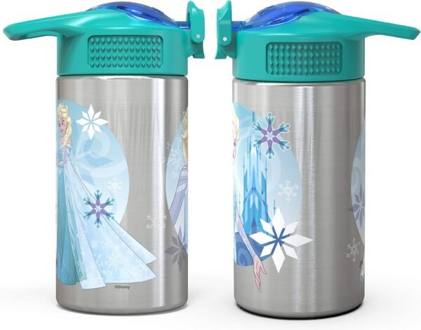 Zak Designs 15.5oz Stainless Steel Kids Water Bottle with Flip-up Straw Spout - BPA Free Durable Design, Frozen Girl SS - Image 9