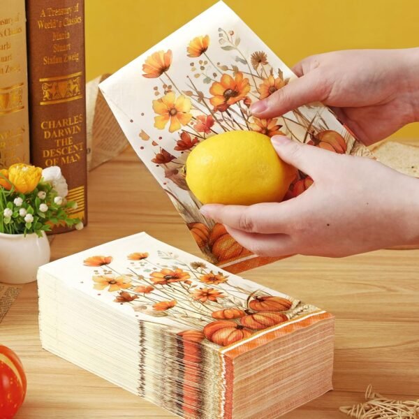 Homlouue 100 Pcs Fall Napkins, Thanksgiving Napkins, Pumpkin Napkins for Fall Thanksgiving Autumn Party, Thanksgiving Disposable Paper Hand Towels for Bathroom Kitchen Home Decorations Party Supplies - Image 4