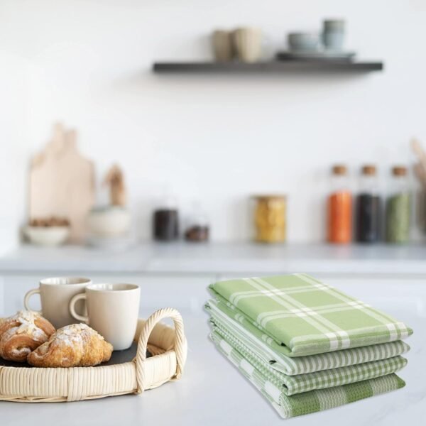 LANE LINEN Kitchen Towels Set - Pack of 4 Cotton Dish Towels for Drying Dishes, 18”x 28”, Kitchen Hand Towels, Absorbent Tea Towels, Dish Towels for Kitchen, Quick Drying Kitchen Towels - Sage Green - Image 6