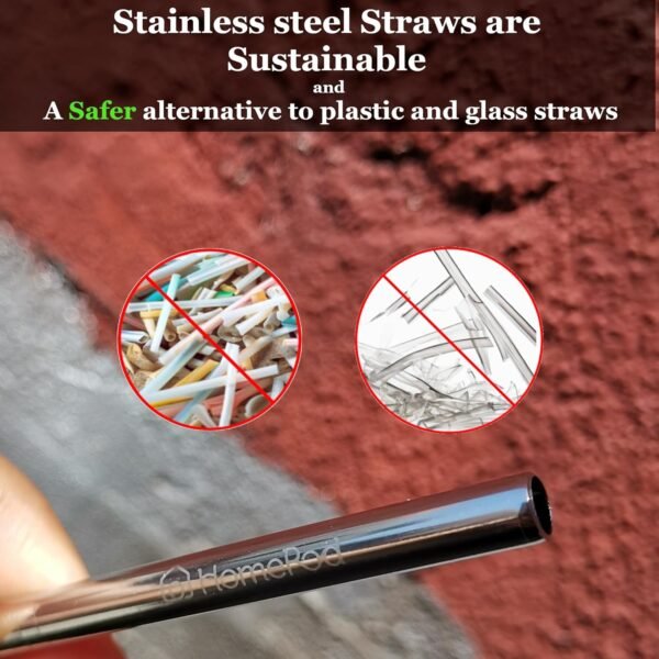 Pack of 10: 2 Stainless Steel Reusable Straws 9 inches long, 6 Silicone Tips, 1 Straw Brush and 1 Hard Travel Case. Drinking Metal Straw for Cup Mug Tumbler 12 to 30 oz, Ideal for Hot Cold Beverages - Image 6