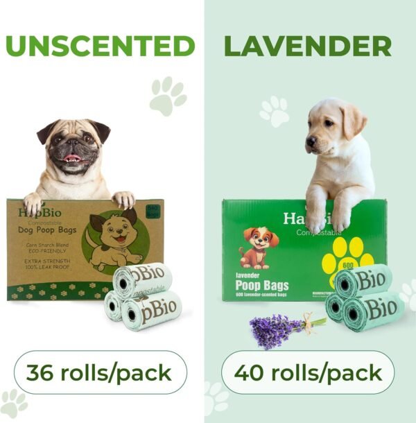 HAPBIO 540 Count Compostable Dog Poop Bags, Unscented, 36 Rolls, Bulk Pack, No Smell & Leakproof, Small Biodegradable Bags Trash Can Liner, BPI OK Compost Home, Recycle Food Scrap Waste Bag - Image 3