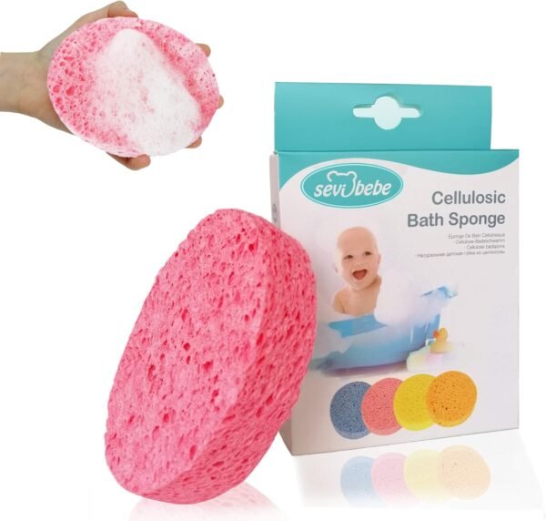 Cellulose Bath Sponge,100% All Natural Pure Baby Bath Sponge, Biodegradable, Hypoallergenic, Soft & Absorbent Sponge For Baby's Skin, Made in Turkey (Pink)