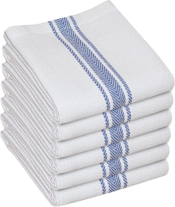 WHITEWRAP Kitchen Towels | Cotton Dish Towels for Drying Dishes| Absorbent Kitchen Dish Towels, Dish Cloths| Tea Towels for Embroidery |6 Pack (Blue Stripes) 15"x25"