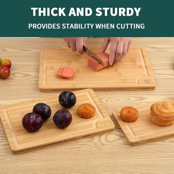 Wood cutting board set, Extra big cutting boards for kitchen, 3-piece wood cutting board set, bamboo cutting boards with juice grooves - Image 5