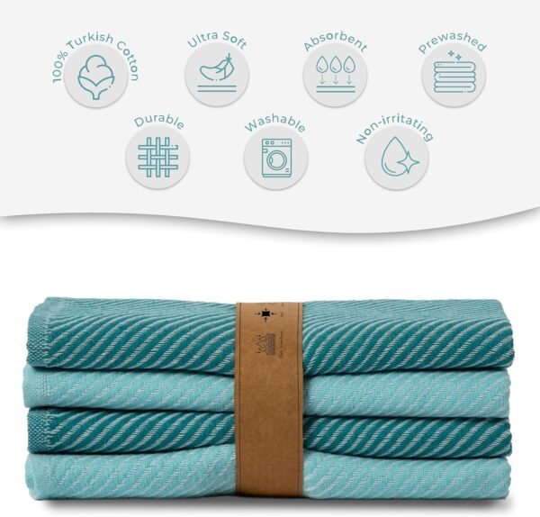 Dish Cloths - Set of 4 - Cotton & Versatile as Wash Rags, Bar Towels, Tea Towels, Washcloths, Cleaning Cloths - Large Size (30"x20") Teal and Oil Blue - Image 6