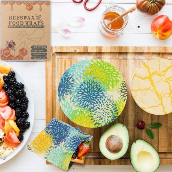 Reusable Beeswax Wrap Bees wax Food Storage Wraps – 6 Packs Eco Friendly Cotton Wrapping（Green） - Image 2
