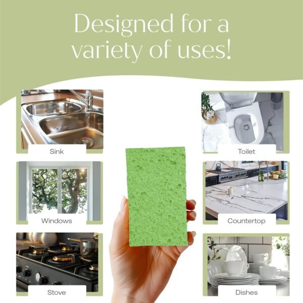 Plant-Based Pop-Up Sponges - Pack of 12 Cellulose Sponges Compressed Sponges - Highly Absorbant, for Cleaning Countertop, Kitchens, Bathrooms, Quick Drying - Assorted Colors - Non Scratch - Image 9