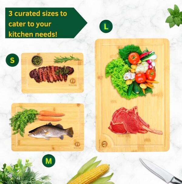 Bamboo cutting boards for Kitchen, Bamboo cutting board set of 3 with Juice Groove & Side handles, Thick Chopping Board for Meat, Veggies, Wooden cutting board set, Kitchen Must Have, Best Gift Idea - Image 6