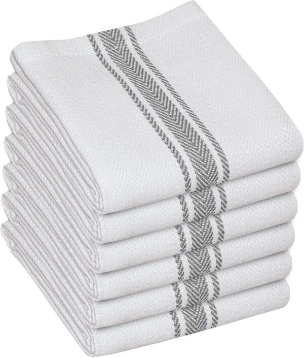 WHITEWRAP Kitchen Towels | Cotton Dish Towels for Drying Dishes| Absorbent Kitchen Dish Towels, Dish Cloths| Tea Towels for Embroidery |6 Pack (Grey Stripes) 15"x25"
