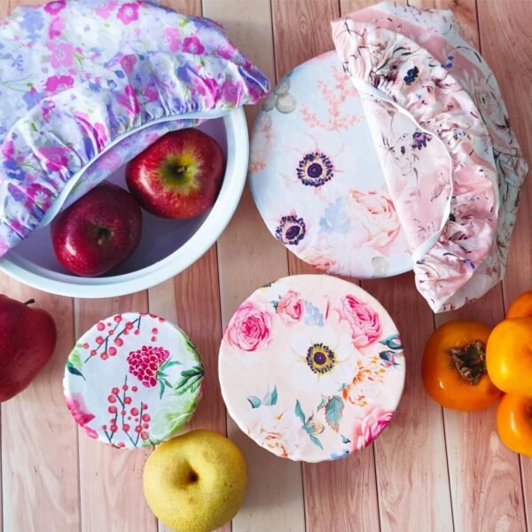 5 PCS Reusable Beeswax Bowl Lids - Beeswax Food Packaging - Elastic Fabric Bowl Lids - Sustainable Food Storage Cotton Bread Lids for Leftover, Fruit, Salads - Image 5