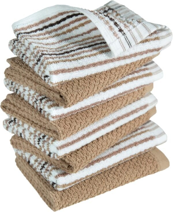 Bumble Premium Dish Cloths Towel 12"x12" | 100% Natural Ring Spun Cotton Tea Towel Set | 430 GSM | Highly Absorbent & Soft Dish Towels | 8 Pack - 4 Popcorn Striped & 4 Solid Kitchen Towels - Tan - Image 6