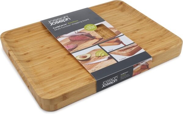 Joseph Joseph Cut & Carve Bamboo Cutting Board with Food Grip and Angled Surface Yellow Large - Image 8