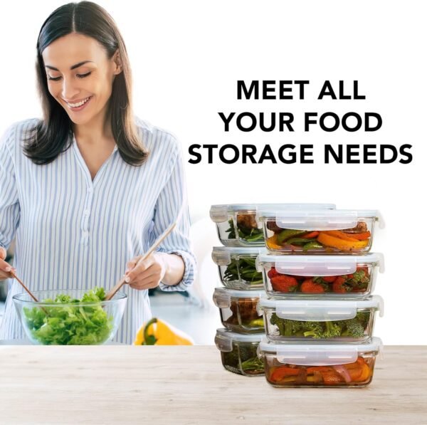 Glass Food Storage Containers with Lids 30 Oz 16 Pc (Set of 8) Airtight Large Reusable Leak Proof BPA Free Food Prep Containers Freezer to Oven Safe - Image 5