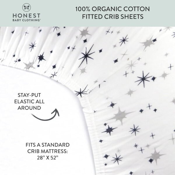 HonestBaby Fitted Crib Sheet, Girls, Boys & Unisex 100% Organic Cotton Crib Sheets for Standard Crib and Toddler Mattresses 28x52, Jumbo Twinkle Star Navy, One Size - Image 2