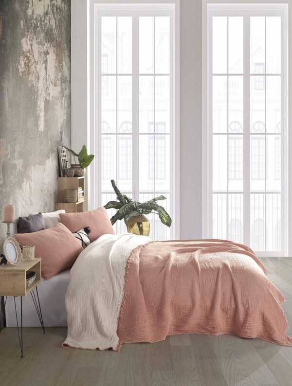 Organic Cotton 100% Dual Colored 4-Layer Muslin Throws and Pillowcases, Breathable Ultra Soft Muslin Throws,Lightweight and Pre-Washed (Terra Cotta & Beige, Twin XL) - Image 4