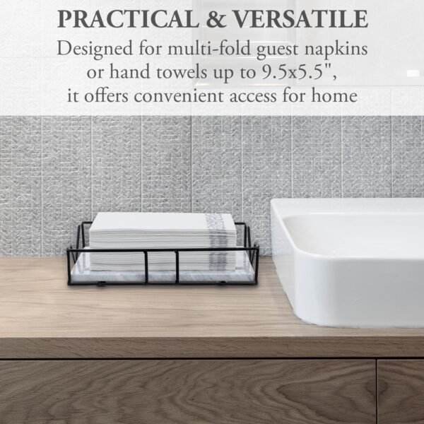 MyGift Deluxe White Marble & Black Metal Wire Tabletop Disposable Napkin Holder, Commercial & Guest Bathroom Countertop Multi Fold Paper Towel Dispenser Tray, Fit Folded Towels up to 9.5 x 5.5 Inches - Image 4
