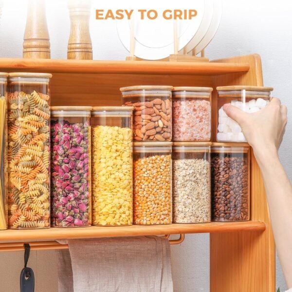 ComSaf 54oz Rectangle Glass Storage Containers with Lids, Glass Jars with Bamboo Lids, Clear Food Storage Jar, Sugar Coffee Containers, Pantry Storage Container for Pasta Rice Flour Oats Nuts Tea - Image 6