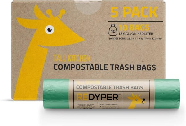 DYPER | Compostable Tall Kitchen Trash Bags | REDYPER™ Certified | 13 Gallon - 50 Bags