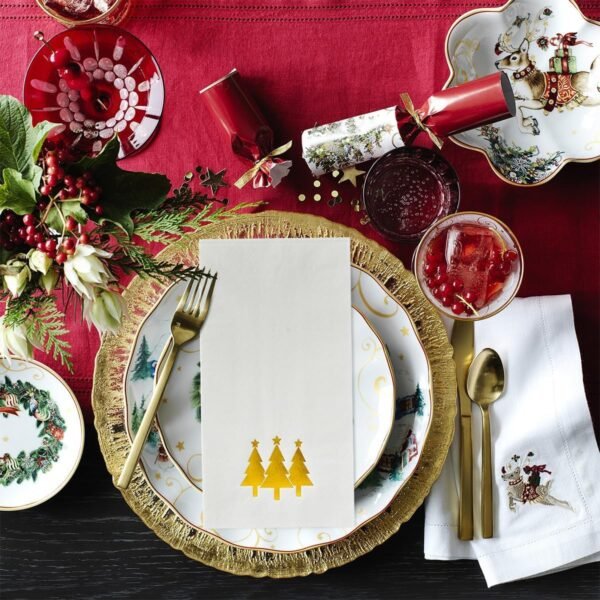 Horaldaily 100 Christmas Disposable Paper Decorative Guest Napkins, Gold Foil Christmas Trees Hand Towel for Party Lunch Dinner Kitchen Bathroom - Image 4