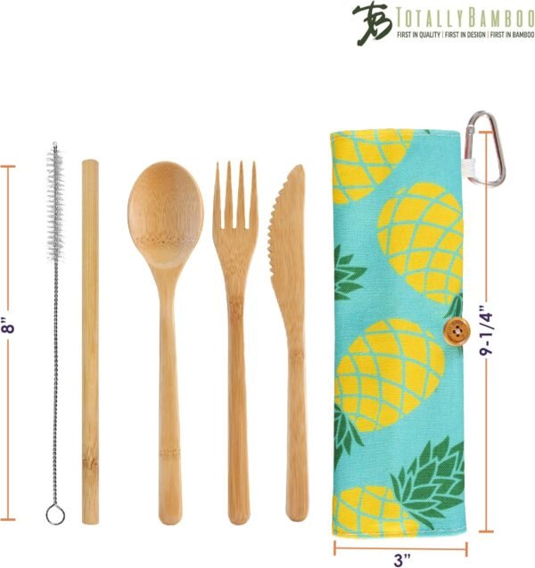 Totally Bamboo Take Along Reusable Bamboo Utensil Set with Straw, Dishwasher Safe, Pineapple Design - Image 8