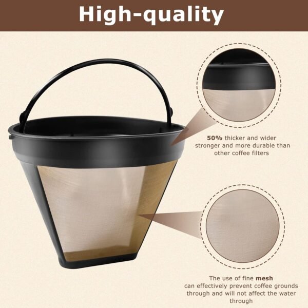 KEEPOW Reusable Coffee Filter Replacement 14 cup Compatible with Cuisinart DCC-3200 DCC-1200 Coffee Maker, Gold Tone Coffee Filter Basket 10 12 14 Cup - Image 3