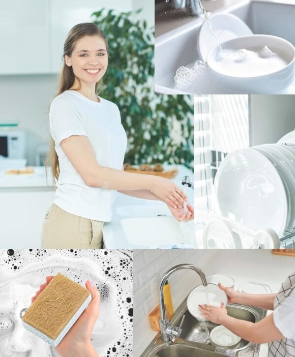 Natural Kitchen Sponges Compostable Cellulose and Coconut Scrubber Sponge Pack 6 Eco Walnut 100% Coconut Sponge Eco Friendly Biodegradable Non Scratch - Image 2